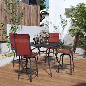 PIAOMTIEE Outdoor Swivel Bar Stools Set of 2, Bar Height Patio Chairs with High Back and Armrest, All Weather-Resistant Textilene Outside Dining Chairs for Garden Lawn Deck, Red