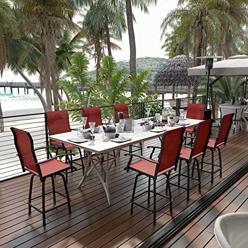 PIAOMTIEE Outdoor Swivel Bar Stools Set of 2, Bar Height Patio Chairs with High Back and Armrest, All Weather-Resistant Textilene Outside Dining Chairs for Garden Lawn Deck, Red