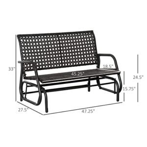 Outsunny 2-Person Outdoor Wicker Glider Bench, Patio Garden PE Rattan Swing Loveseat Chair with Extra Wide Seat and Curved Backrest for Porch, Backyard, Poolside, or Lawn, Dark Grey
