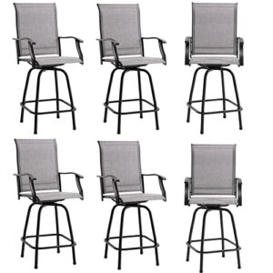 timechee set of 6 outdoor swivel bar stools, height patio chairs patio bistro stools, all weather patio bar set for bistro lawn, garden, backyard (6, grayish brown)