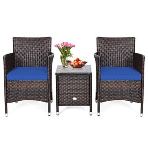 happygrill 3 piece patio furniture set outdoor rattan wicker conversation set with coffee table chairs & thick cushions bistro sets for patio garden lawn backyard pool