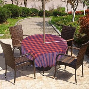 Checkered Pattern round outdoor tablecloth,Round Tablecloth with Umbrella Hole and Zipper for Patio Garden,Waterproof Spill-Proof,for Patio Garden Tabletop Decor(72" Round,Lavender Orange Purple)
