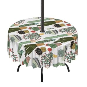 Lirduipu Cactus Pattern Round Outdoor Tablecloth,Outdoor and Indoor Round Tablecloth with Umbrella Hole and Zipper,for Patio Garden Tabletop Decor(72" Round,Multicolor)