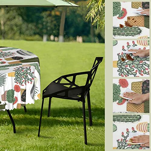 Lirduipu Cactus Pattern Round Outdoor Tablecloth,Outdoor and Indoor Round Tablecloth with Umbrella Hole and Zipper,for Patio Garden Tabletop Decor(72" Round,Multicolor)