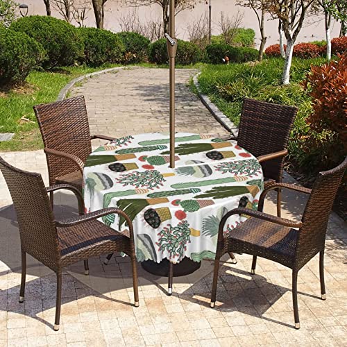 Lirduipu Cactus Pattern Round Outdoor Tablecloth,Outdoor and Indoor Round Tablecloth with Umbrella Hole and Zipper,for Patio Garden Tabletop Decor(72" Round,Multicolor)