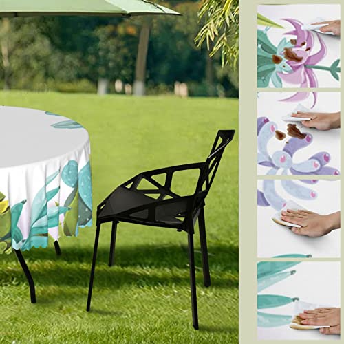 Lirduipu Cactus Pattern Round Outdoor Tablecloth,Stain-Resistant Non-Slip Outdoor Round Tablecloth with Umbrella Hole and Zipper,for Umbrella Table Patio Garden(72" Round,Multicolor)