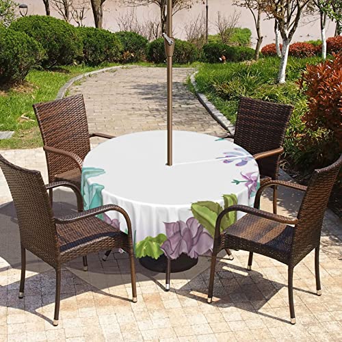 Lirduipu Cactus Pattern Round Outdoor Tablecloth,Stain-Resistant Non-Slip Outdoor Round Tablecloth with Umbrella Hole and Zipper,for Umbrella Table Patio Garden(72" Round,Multicolor)