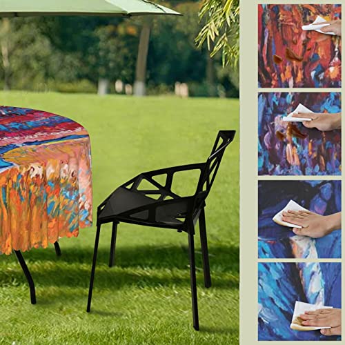 Lirduipu Country Pattern Round Outdoor Tablecloth,Stain-Resistant Non-Slip Outdoor Round Tablecloth with Umbrella Hole and Zipper,for Party Patio Garden Tabletop Decor(72" Round,Multicolor)