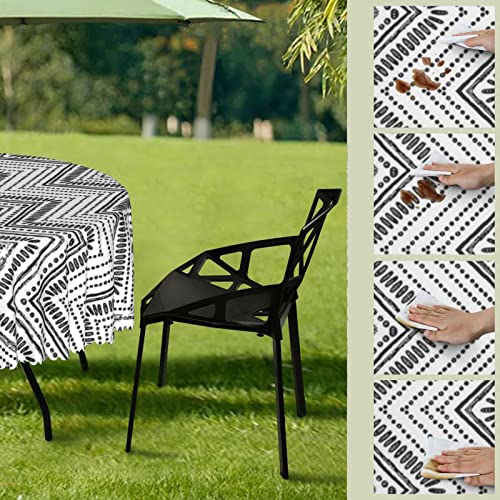 Lirduipu Chevron Pattern Round Outdoor Tablecloth,Round Table Cloth Washable Water Resistance Tablecloth with Umbrella Hole Zippered,for Patio Garden Tabletop Decor(72" Round,Black White)