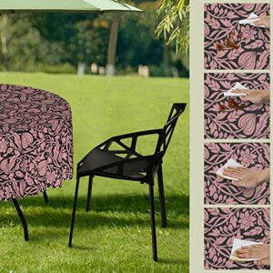 Lirduipu Damask Pattern Round Outdoor Tablecloth,Round Tablecloth with Umbrella Hole and Zipper for Patio Garden,Waterproof Spill-Proof,for Backyard Party BBQ Decor(72" Round,Pale Rose Charcoal Grey)