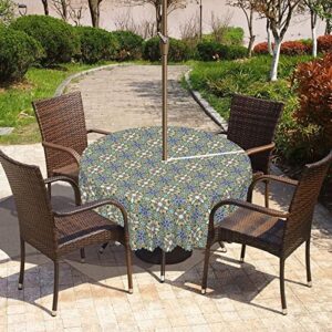Lirduipu Damask Pattern Round Outdoor Tablecloth,Round Table Cloth Washable Water Resistance Tablecloth with Umbrella Hole Zippered,for Patio Garden Tabletop Decor(72" Round,Multicolor)