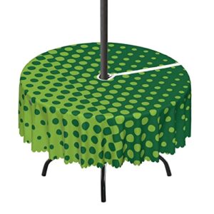 abstract green pattern round outdoor tablecloth,round table cloth washable water resistance tablecloth with umbrella hole zippered,for patio garden tabletop decor(72″ round,forest green lime green)