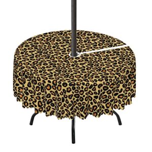 animal print pattern round outdoor tablecloth,round tablecloth with umbrella hole and zipper for patio garden,waterproof spill-proof,for patio table with umbrella(72″ round,mustard orange and black)