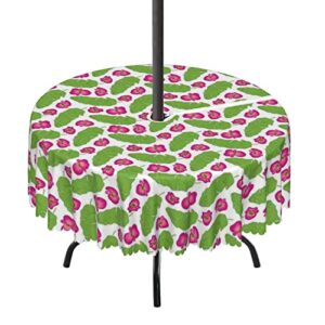 banana leaf pattern round outdoor tablecloth,round tablecloth with umbrella hole and zipper for patio garden,waterproof spill-proof,for outdoor table with umbrella hole(72″ round,lime green magenta)