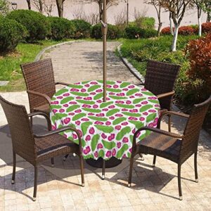 Banana Leaf Pattern round outdoor tablecloth,Round Tablecloth with Umbrella Hole and Zipper for Patio Garden,Waterproof Spill-Proof,for outdoor table with umbrella hole(72" Round,Lime Green Magenta)