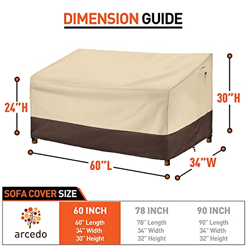 Arcedo 60 Inch Patio Sofa Cover and 2 Pack 80 Inch Patio Chaise Lounge Covers, Waterproof Outdoor Furniture Covers, Beige & Brown