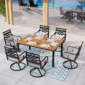 mfstudio 7 pcs patio furniture set with 1 hand painting wood-like table and 6 heavy duty metal chair for backyard