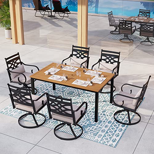 MFSTUDIO 7 PCS Patio Furniture Set with 1 Hand Painting Wood-Like Table and 6 Heavy Duty Metal Chair for Backyard