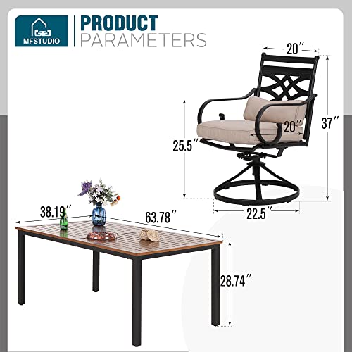 MFSTUDIO 7 PCS Patio Furniture Set with 1 Hand Painting Wood-Like Table and 6 Heavy Duty Metal Chair for Backyard