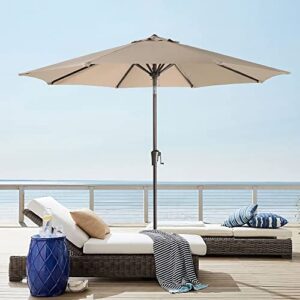 jardina outdoor you living 9’ patio umbrella uv protected outdoor table umbrella with push button tilt/crank market umbrella with 8 ribs for lawn, garden, backyard & pool, beige