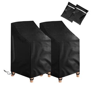 outdoor stackable patio chair covers 2 pack,uranshin waterproof anti-uv outdoor chair cover heavy duty lawn stacking chair covers all weather protection garden chairs cover fit for 5-7 stackable dining chairs,black