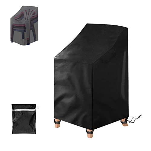 Outdoor Stackable Patio Chair Covers 2 Pack,Uranshin Waterproof Anti-UV Outdoor Chair Cover Heavy Duty Lawn Stacking Chair Covers All Weather Protection Garden Chairs Cover Fit for 5-7 Stackable Dining Chairs,Black