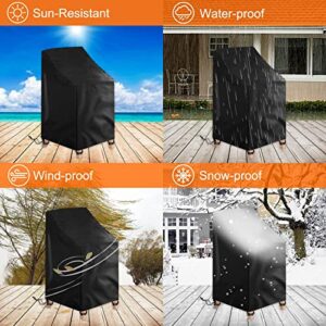Outdoor Stackable Patio Chair Covers 2 Pack,Uranshin Waterproof Anti-UV Outdoor Chair Cover Heavy Duty Lawn Stacking Chair Covers All Weather Protection Garden Chairs Cover Fit for 5-7 Stackable Dining Chairs,Black