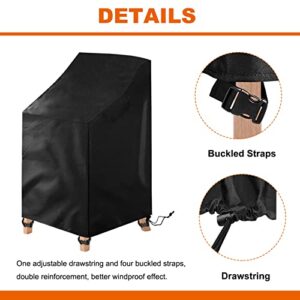 Outdoor Stackable Patio Chair Covers 2 Pack,Uranshin Waterproof Anti-UV Outdoor Chair Cover Heavy Duty Lawn Stacking Chair Covers All Weather Protection Garden Chairs Cover Fit for 5-7 Stackable Dining Chairs,Black