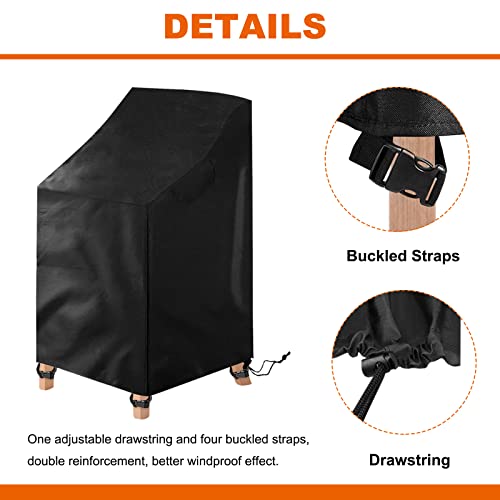 Outdoor Stackable Patio Chair Covers 2 Pack,Uranshin Waterproof Anti-UV Outdoor Chair Cover Heavy Duty Lawn Stacking Chair Covers All Weather Protection Garden Chairs Cover Fit for 5-7 Stackable Dining Chairs,Black