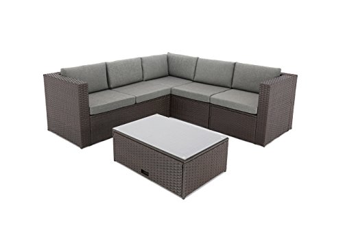 Baner Garden (K35-CH 4 Pieces Outdoor Furniture Complete Patio Cushion Wicker Rattan Garden Corner Sofa Couch Set, Chocolate