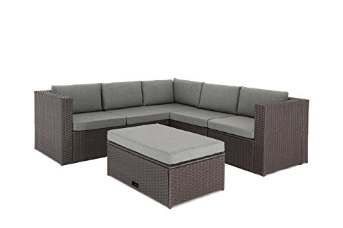 Baner Garden (K35-CH 4 Pieces Outdoor Furniture Complete Patio Cushion Wicker Rattan Garden Corner Sofa Couch Set, Chocolate