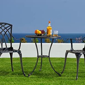 Nuu Garden 3 Piece Patio Bistro Sets Cast Aluminum Bistro Table Set Outdoor Patio Furniture with Umbrella Hole for Patio Balcony, Black with Golden Powder