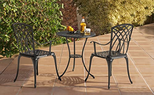 Nuu Garden 3 Piece Patio Bistro Sets Cast Aluminum Bistro Table Set Outdoor Patio Furniture with Umbrella Hole for Patio Balcony, Black with Golden Powder