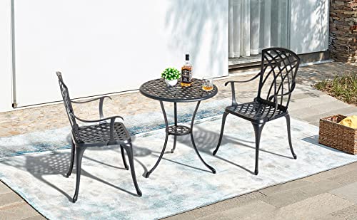 Nuu Garden 3 Piece Patio Bistro Sets Cast Aluminum Bistro Table Set Outdoor Patio Furniture with Umbrella Hole for Patio Balcony, Black with Golden Powder