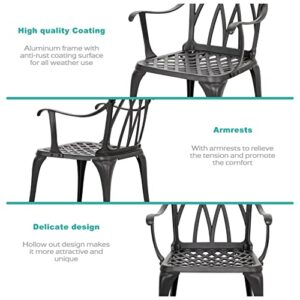 Nuu Garden 3 Piece Patio Bistro Sets Cast Aluminum Bistro Table Set Outdoor Patio Furniture with Umbrella Hole for Patio Balcony, Black with Golden Powder