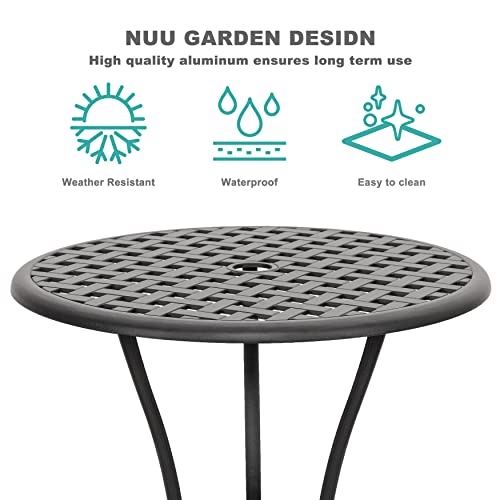 Nuu Garden 3 Piece Patio Bistro Sets Cast Aluminum Bistro Table Set Outdoor Patio Furniture with Umbrella Hole for Patio Balcony, Black with Golden Powder