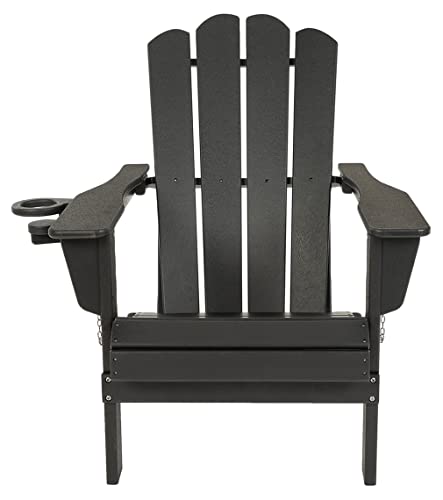 doubob Folding Adirondack Plastic Outdoor Patio HDPE Weather Resistant Fire Pit Chairs for Deck Backyard Lawn Garden, Extra Large, Black