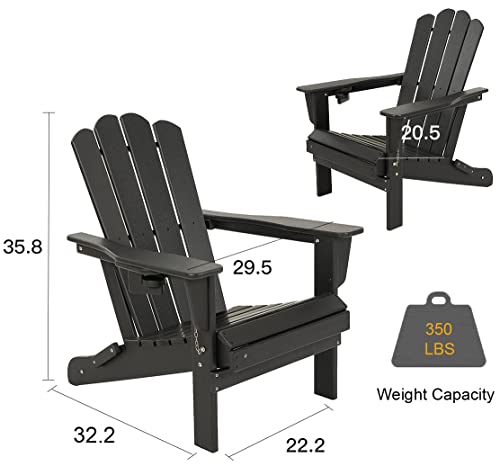 doubob Folding Adirondack Plastic Outdoor Patio HDPE Weather Resistant Fire Pit Chairs for Deck Backyard Lawn Garden, Extra Large, Black