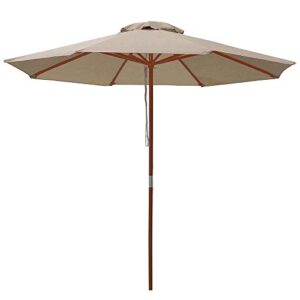 yanika 9ft wooden patio umbrella – outdoor umbrella with stand – outside umbrella for patio, garden, lawn, deck, backyard, pool yard, beach sunshade (tan)