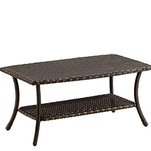 HUMMUH Wicker Patio Coffee Table,Rattan Outdoor Coffee Table with 2-Layer Storage Furniture Tables for Garden,Porch,Backyard