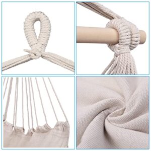 Hanging Rope Hammock Chair, Lace Swing Chair with 2 Seat Cushions & Installation Kit, Max 330 Lbs, for Indoor Outdoor Garden Yard Theme Decoration (Beige)