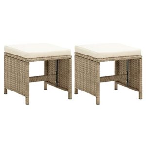 vidaxl 2x patio stools with cushions garden outdoor indoor balcony wicker upholstered chairs set with pads home furniture poly rattan beige