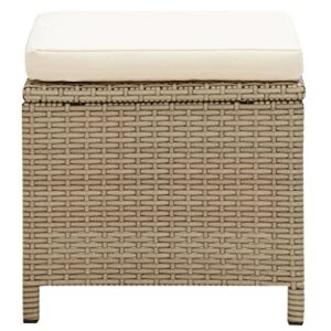 vidaXL 2X Patio Stools with Cushions Garden Outdoor Indoor Balcony Wicker Upholstered Chairs Set with Pads Home Furniture Poly Rattan Beige