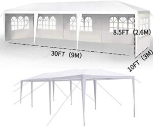 10′ x 30’outdoor gazebo canopy tent,party wedding tent heavy duty gazebo pavilion,large bbq patio tent grill commercial camping tent shelter for garden backyard lawns,with 5 removable sidewalls,white