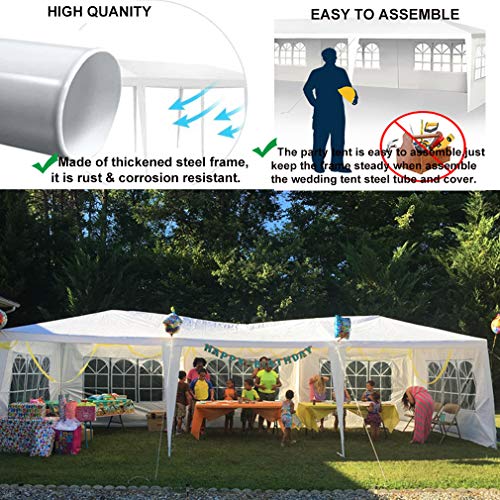 10' X 30'Outdoor Gazebo Canopy Tent,Party Wedding Tent Heavy Duty Gazebo Pavilion,Large BBQ Patio Tent Grill Commercial Camping Tent Shelter for Garden Backyard Lawns,with 5 Removable SideWalls,White