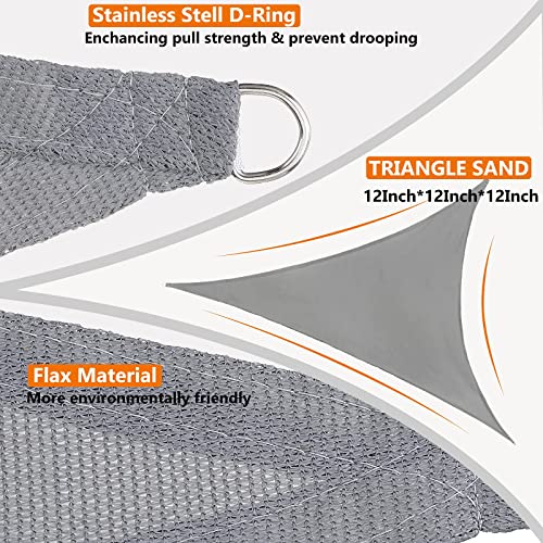 GOTGELIF Triangle Sun Shade Sail Canopy 12' x 12' x 12' UV Block 180GSM Sunshade Cover Protection Awning for Patio Outdoor Garden Backyard Activities (Gray)