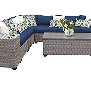 TK Classics Florence Sectional Seating Group with Cushions 9 Piece Outdoor Wicker Patio Furniture Set, Navy
