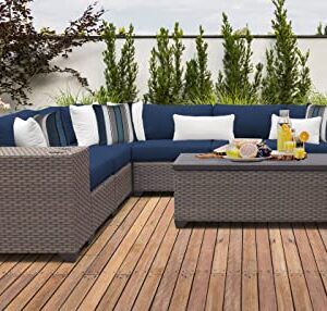 TK Classics Florence Sectional Seating Group with Cushions 9 Piece Outdoor Wicker Patio Furniture Set, Navy