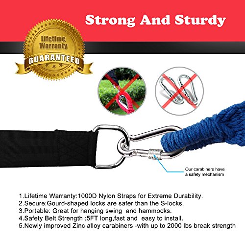 Tree Swing Hanging Straps Kit,2 PCS Tree Swing Straps Holds 2000 lbs,10FT Extra Long Straps with Safer Lock Carabiners,Perfect for Hammock,Tree Swing,Carry Pouch & Easy Fast Installation