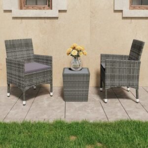 qzzced 3 piece bistro set,outdoor bar table,patio bar set,modern outdoor furniture,dining bench with back,bistro set,for patio deck garden,backyard & lawn,poly rattan and tempered glass gray